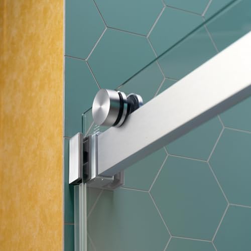 Woodbridge 56-60" W x 80" H Frameless Double Sliding Shower Door wih Tempered Glass & Explosion Proof Film in Chrome Finish by WOODBRIDGE - Used condition - Image 5