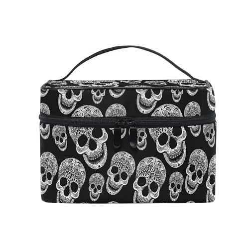 Mnsruu Makeup Bag, Skull Print Travel Makeup Organizer Bag Cosmetic Cases Toiletry Bags for Girl Women Ladies