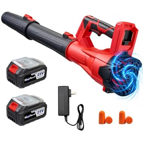 6-Speed Modes Cordless Leaf Blower 21V,200MPH High-Velocity Electric Blower,Lightweight for Dry/Wet Leaves,Lawn Debris,Garage and Driveway Cleaning, Leaf Blower-2600mAh Battery*2