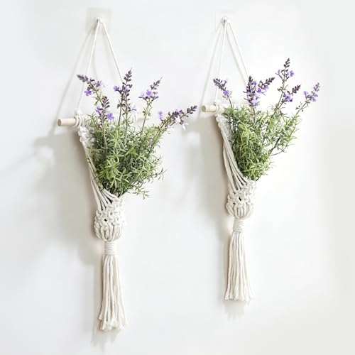 UBOSU Macrame Wall Hanging Plant with Artificial Lavender, Boho Indoor Wall Decor, 2 Pack