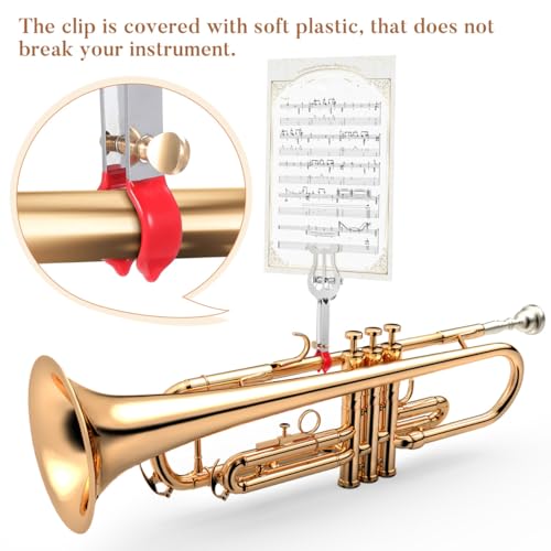 IMIKEYA Silver Trumpet Lyre with Flip Folder - Durable Clamp-On Music Sheet Holder for Marching Band for Trumpet Players Essential Accessory Musicians