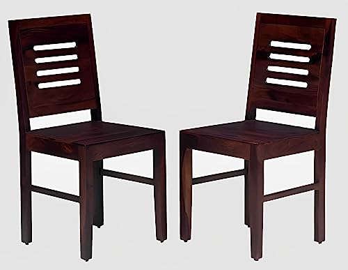 Image of Solid Sheesham Wood Set of Two Dining Chairs for Dining Room | Study Room | Office | Guest Room | Finish Color - Walnut Finish |