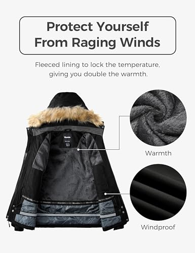 wantdo Women's Ski Jacket Winter Snowboarding Jackets with Hood Black L - Thumbnail 4