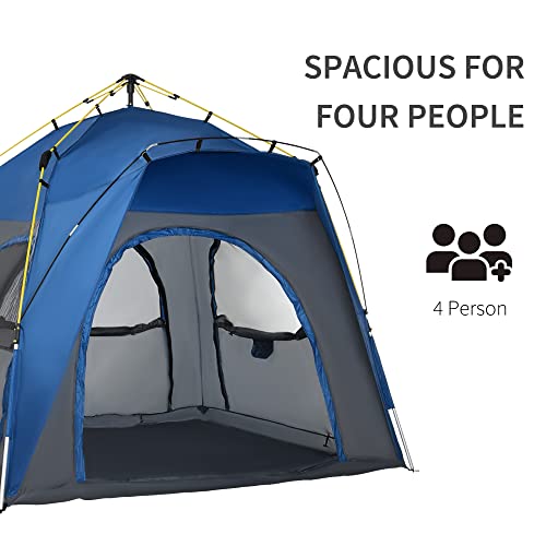 Outsunny Camping Tents 4 Person Pop Up Tent Quick Setup Automatic Hydraulic Family Travel Tent W/Windows, Doors Carry Bag Included #TOP3