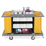 TUFFIOM Industrial Multifunctional Hotel Cart,Commercial Traditional Cleaning Janitorial Room Service Housekeeping Cart, 39' H x 58' W x 21' D,Grey