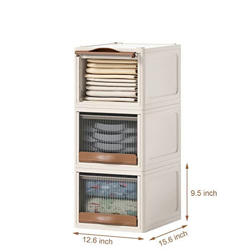 Xiyao Plastic Storage Bins With Drawers,Stackable Storage Drawer With Clear Flip Door, Wardrobe Closet Organizer,Toy Storage Containers Organizer For Clothes,Home,Bedroom,White(8Gal*3 Pack) #TOP4