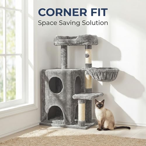 Fansafurn Cat Tree Tower for Indoor Cats, 36-inch Adult Cat Tree House for Large Adult Cats with Steps, Scratching Post, 2 Cat Condo, Dangling Toys, Light Grey by FansaFurn - Used condition - Image 2