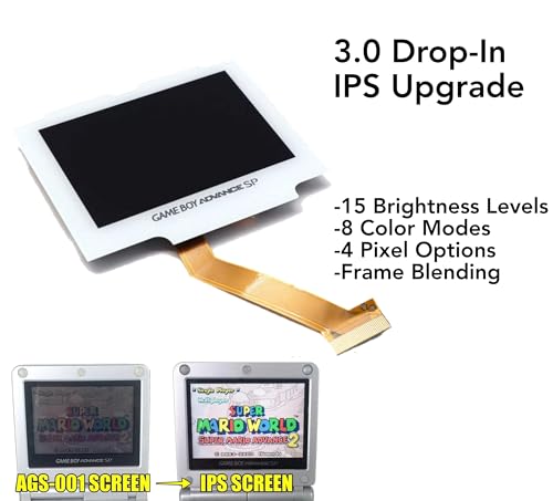 Game Boy Advance SP Drop-In 3.0 IPS Backlight LCD Upgrade Kit For AGS 001 & 101 Gameboy NO SOLDER/NO TRIMMING (White) by Finding Harvest - Used condition - US$75.99