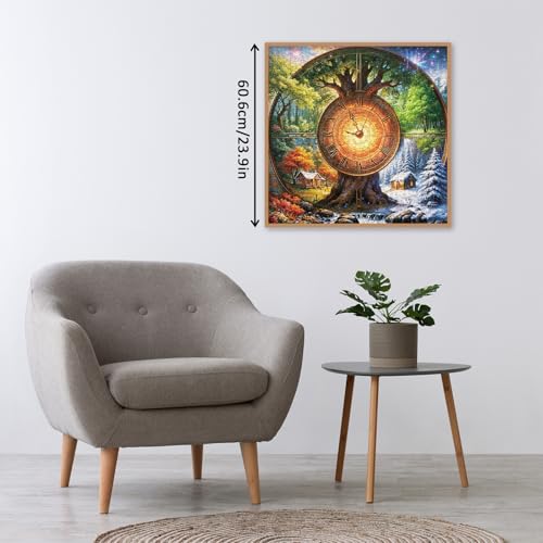 Rompecabezas de Reloj con Paisaje de las Cuatro Estaciones para Adultos, 1000 Piezas. Escena Fantástica del Árbol de la Vida. Rompecabezas Desafiantes de Bosque, Río, Naturaleza y Arte miniatura 5