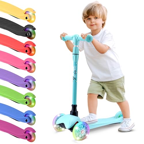 Hurtle Toddler Scooter, Adjustable Micro Scooter for Ages 2-5, Lightweight Kids 3 Wheel Design with LED Light-Up Wheels, Anti-Slip Deck & Lean-to-Steer Control, Indoor/Outdoor Use (Teal) by Hurtle - Used condition - US$22.83