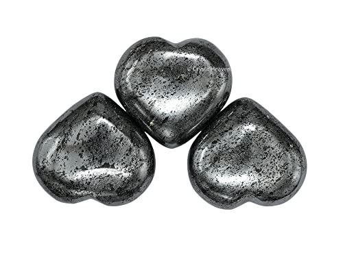 Image of Certified Hematite Crystal Heart Palm Pebbles Stones for Anxiety Stress Relief Massage - AAA Grade Original Healing Gemstone Agate Heart Palm Stone for Yoga Meditation Spiritual