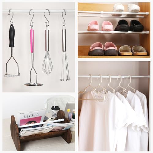 Image of Spring Tension Rod, Goowin Small Tension Rod, 5 /8 inch Diameter No Drilling Expandable Short Tension Rods Spring Rods, Tension Rods for Closet, Cupboard, Hanging Clothes, White, 5 Pack (10-15.7 inch)