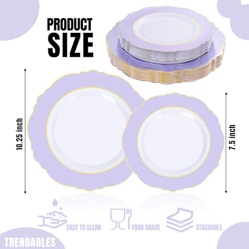 WDF 60pcs Purple Plates Disposable with Gold Rim - Baroque Light Purple Plastic Plates - Lavender Plates for Spring/Wedding/Birthday by WDF - Image 9
