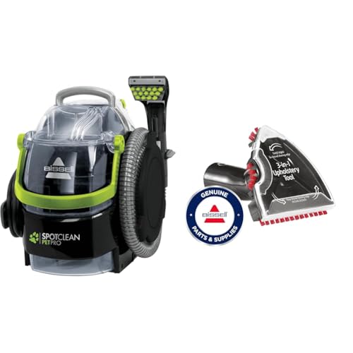 BISSELL 15585 SpotClean Pet Pro Portable, Schwarz/Grün, 750 W, 84 Dezibel + 3-in-1 Stufen-und Polster-Aufsatz für alle Bissell Flecken-und Teppichreinigungsgeräte