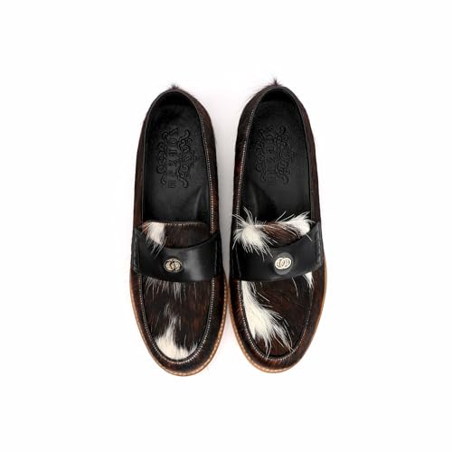 Image of XOBZJH Vintage Penny Loafers for Women Handmade Natural Calf Hair Flats with Arch Support,Comfortable Designer Work Walking Shoes
