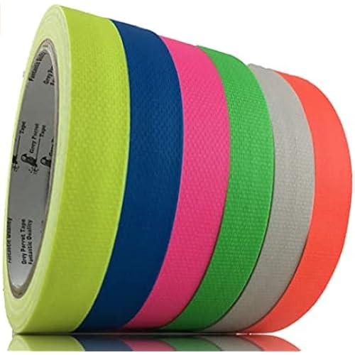 Grey Parrot UV Tape Blacklight Reactive Tape, (6 Pack), (6 Colors), 50ft Per Roll, Fluorescent Cloth Tape, Glow in The Dark Tape Under UV Black Light … (1in x 50ft)