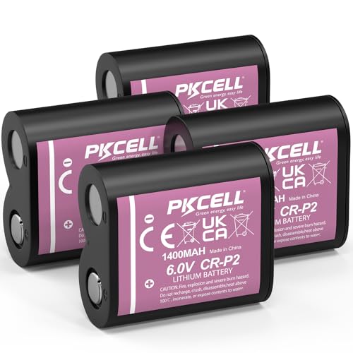 PKCELL 6V CR-P2 Battery 4-Pack 6V 1400mAh Lithium Photo Battery Replaces 223A DL223A EL223AP and 2CR-P2 Batteries for Flashlights Security Systems Smart Devices
