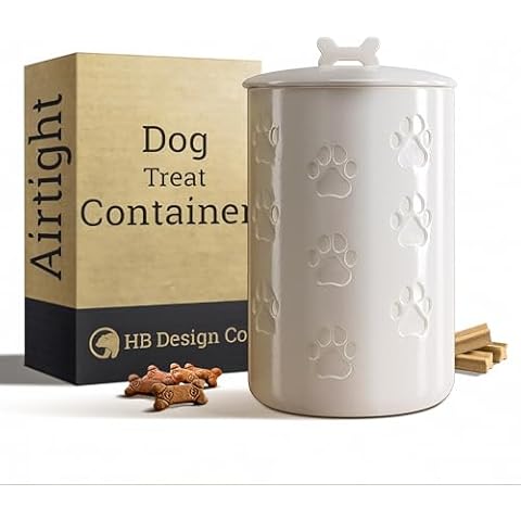 Dog Treat Container Airtight - 5 Inch Wide x 9 Inch Tall Ceramic Dog Treat Jar for Kitchen Counter with Airtight Lid - 7 Cup Capacity Pet Treat Container - Cute Doggie Cookie Jar - Big Treats Canister Cover