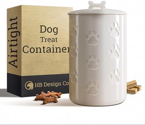 Feeding & Watering Supplies - Dog Treat Container Airtight - 5 Inch Wide x 9 Inch Tall Ceramic Dog Treat Jar for Kitchen Counter with Airtight Lid - 7 Cup Capacity Pet Treat Container - Cute Doggie Cookie Jar - Big Treats Canister