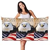 KJGvbn Patriotischer Weißkopfseeadler mit amerikanischer Flagge, schnell trocknend, saugfähig, Strandtuch, weich & leicht, Pool-Cabana-Handtuch, 140 cm x 70 cm, für Urlaub, Reisen & Schwimmen