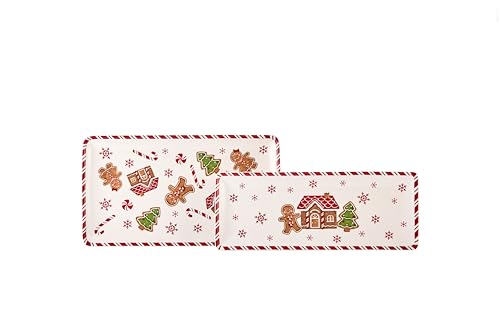 Bico Traditional Gingerbread Man Ceramic 14 inch Rectangular Serving Platter, Set of 2, for Serving Salad, Pasta, Cheese, Ham, Appetizer, Microwave & Dishwasher Safe by Bico - Image 3