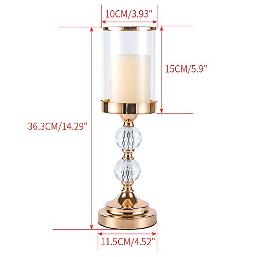 Candle Holder with Glass Lid for Pillar Candle, Pillar Candlesticks Holder, Candle Holder with Crystal Balls for Coffee Dining Table, Wedding, Christmas, Halloween, Home Decoration CH195 - Thumbnail 3