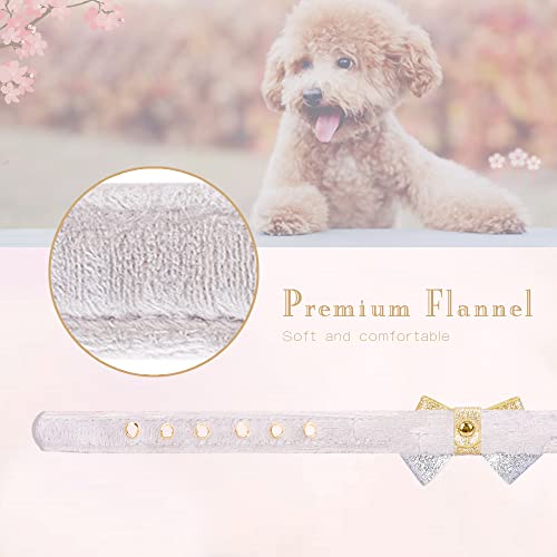 Image of Cat Collar, Dog Collar, [Bling Rhinestones][Cute Bow] PU Leather Adjustable Pet Collar for Cat and Small Dog Extra Small Silvery