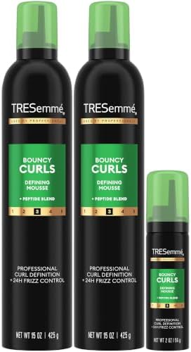 TRESemmé Defining Mousse, Bouncy Curls, Full-Size 2-Pack + Travel-Size – Curly Hair Products with Coconut Oil, 24H Frizz Control