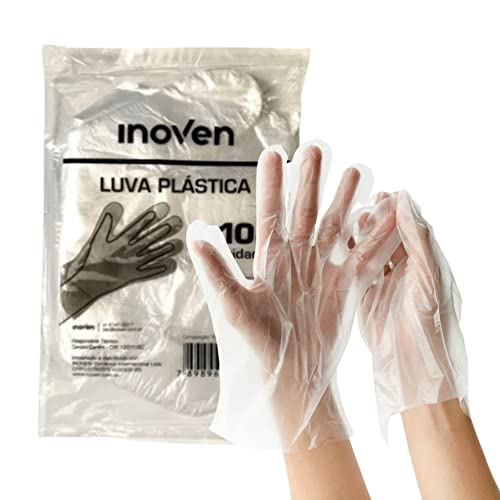 Luva Plástica Descartável Transparente 1000 Unidades - Inoven (10 pacote c/100unidades)