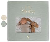 Album Nascita Bambino/a, Copertina in Lino Personalizzabile e Adesivi Oro