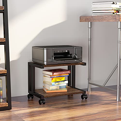 OROPY Vintage 2-Tier Printer Rolling Cart, Mobile Printer Stand Shelf with Wheels for Fax Machine, Copier, Scanner – Under or Beside Desk Storage