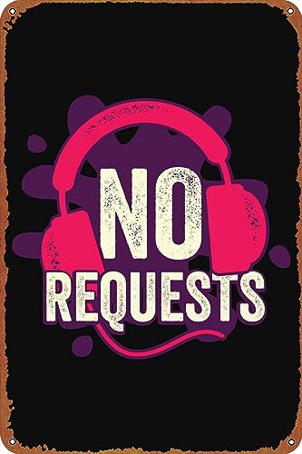 Ieitb No Requests Dj Design Music Poster Retro Tin Sign Wall Art Decor Metal Sign Decoration Sign 8X12 Inch cover