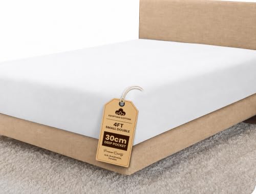 Linens World 200TC Egyptian Cotton Fitted Sheet, Small Double (122x190cm), 30cm Deep Pocket, White, OEKO-TEX