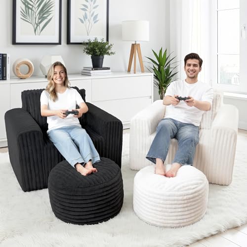 HABUTWAY Bean Bag Chair for Adults with Pillow, Giant Bean Bag Chairs with Ottoman, Comfy Dorm Chair with High Backrest & Wider Armrest, Lounger Chair Indoor for Bedroom Living Room(Black)