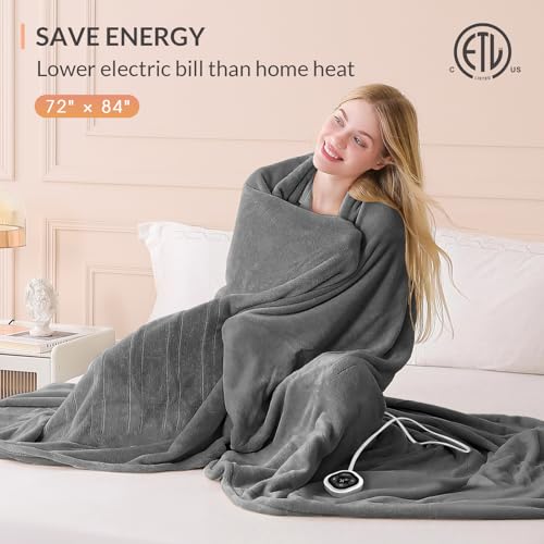 Image of HOMLYNS LuxeHeat Heated Blanket Electric Blanket Full Size, Soft Flannel Sherpa Heating Blanket with 10 Heat Settings, 1-10 hrs Timer Auto Shut Off (72x84 inches, Grey), Only for 120V Voltage Use