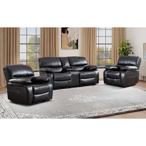 EBELLO 3-Piece Black Faux Leather Recliner Set