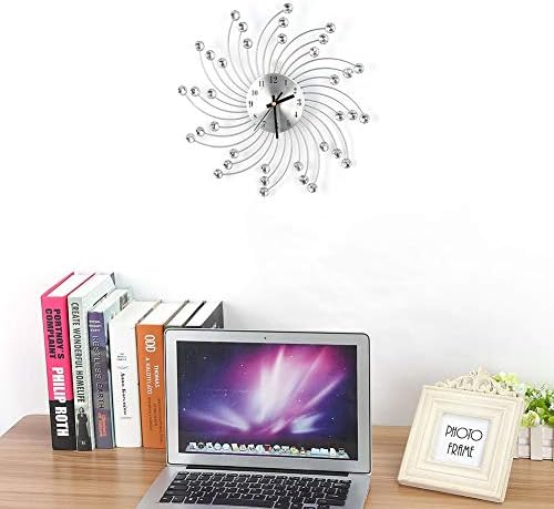 Silver Wall Clock, Wall Clock Modern Silent Metal Clock, Mantel Clocks for Living Room Clock Creative Numeral Art Decoration Gift for Living Room Bedroom Office Hotel Cafe