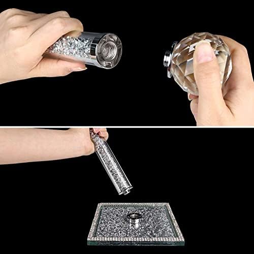 EagleWiz Crushed Diamond Silver Crystal Diamante Filled Kitchen Roll Holder Diamante Freestanding Chrome Kitchen Roll Holder for kitchen decoration 35cm
