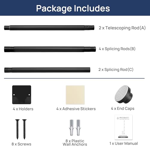 Enjoybasics FEB0501016 2 Pack Adjustable Spring Tension Curtain Rod 32 To 66 Inches, Stainless Steel Matte Black Shower Rod No Drilling thumb #6