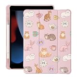 BlHMCASE Cute Kawaii Cat Kitten for iPad Air 11 Inch Case 7th/6th Generation (M3/M2) 2025/2024 with Pencil Holder, Auto Sleep/Wake, Pink Leather Soft TPU Back Cover