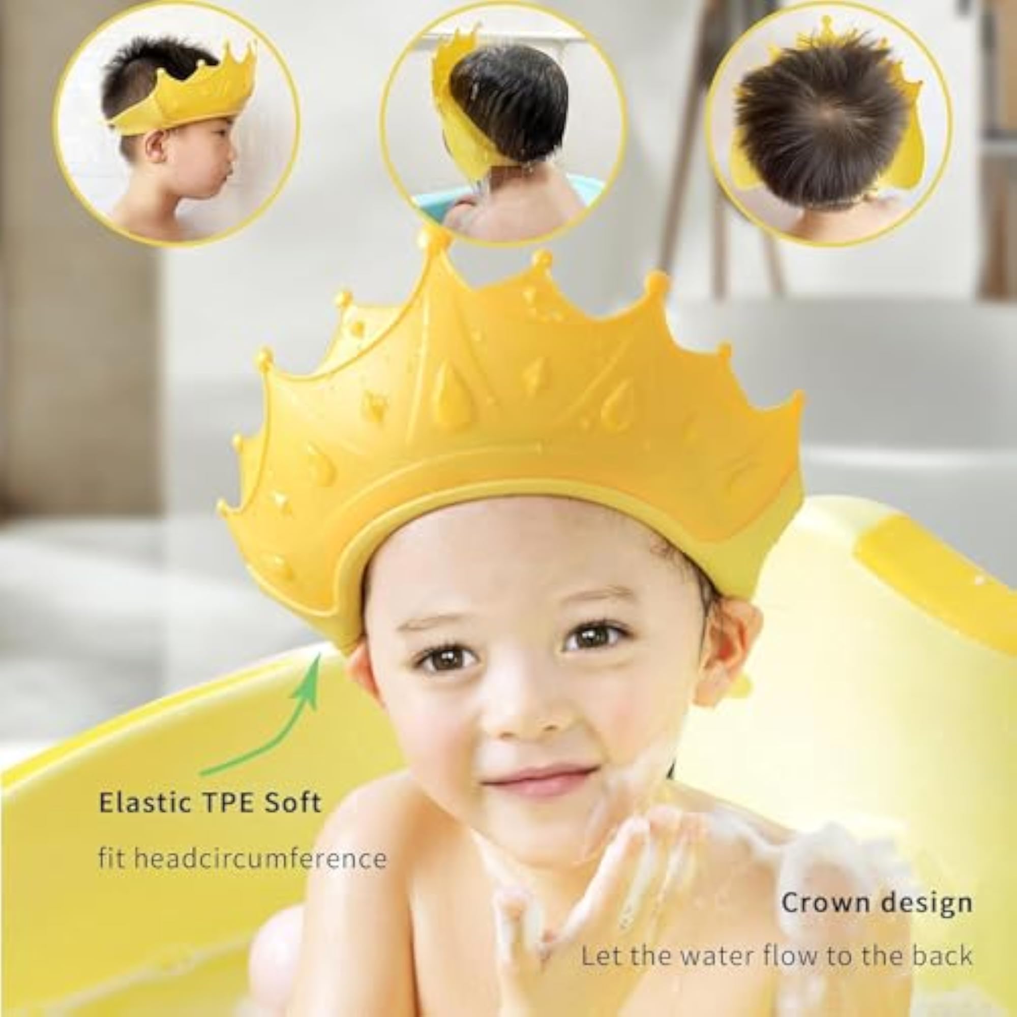 Baby Shower Cap for Kids, Adjustable Waterproof Bathing Crown