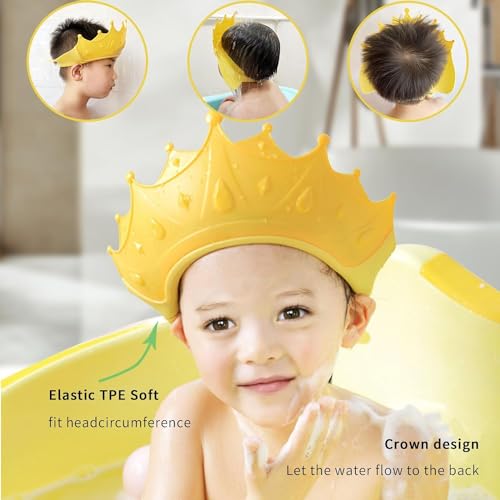 Image of Baby Shower Cap, Shower Cap for Kids 0-9 Years, Adjustable Silicone Crown with Eye & Ear Protection, Waterproof Bathing Hat for Washing Hair