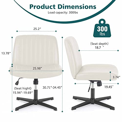 Office Chair Armless Desk Chair No Wheels, Cross Legged Office Chair Wide Home Office Desk Chairs, Adjustable Swivel Padded Leather Vanity Task Computer Chair #TOP2
