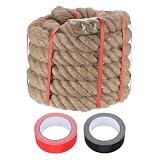 sourcing map Juteseil, 5,1 cm x 7,6 m, schweres, natürliches, dickes gedrehtes Seil mit 2 Rollen Bändern für Handwerk, Geländer, Docks, Tauziehen, Schaukel, nautische Landschaftsbau
