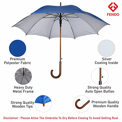 Image of Fendo 23 Inch Wooden Umbrella for Men & Women | Windproof Waterproof Umbrella for Daily Travel & Office Use | Auto Open Stick Umbrellas
