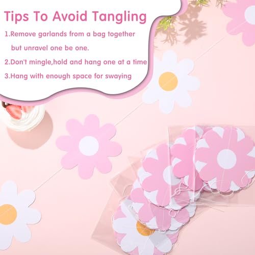 Image of Pasimy 8 Pcs Daisy Boho Party Decorations Groovy Daisy Paper Garlands White Flower Hanging Garland Banner Hippie Flower Cutouts for Birthday Shower Wedding Party Favor Supplies(Fashion,Pink)
