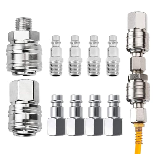 [10 Pcs Attacchi Connettore rapidi europei ] Fornito con 1 attacco femmina con filettatura e 1 attacco femmina con filettatura e 4 attacchi maschio, attacchi maschio e 4 attacchi femmina, attacchi maschio. Per utensili pneumatici, compressori d'aria, tubi flessibili dell'aria.