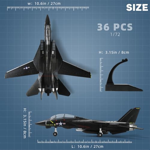 SEBUNAS 1:72 Scale F-14 Tomcat Fighter Jet Quick Build Model Kit (Black) Plastic Millitary F14 Airplane Assembly Aircraft Model with Stand Gift for Adults (36PCS) by SEBUNAS - Image 2