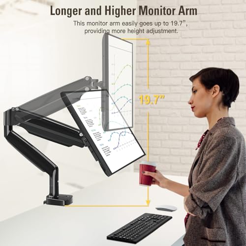 Single Monitor Mount Holds Screen up to 32", Height Adjustable Monitor Arm, Full Motion Computer Monitors Stand with Clamp/Grommet Base, VESA Mounts Fit 4.4-17.6lbs Computer, Black - image 5
