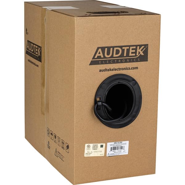 Audtek 500 ft. 16/2 AWG OFC Shielded Direct Burial Speaker & Lighting Wire UL/CL3 Rated Black